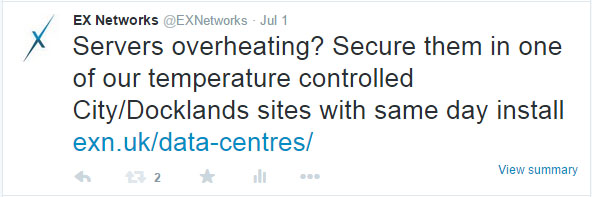 @EXNetworks tweet on sameday colocation install